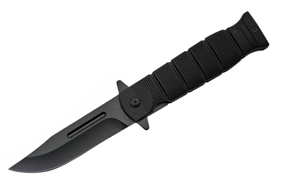 Spring Assist Folding Knife | 3.75" Black Blade Rubber Handle EDC Tactical