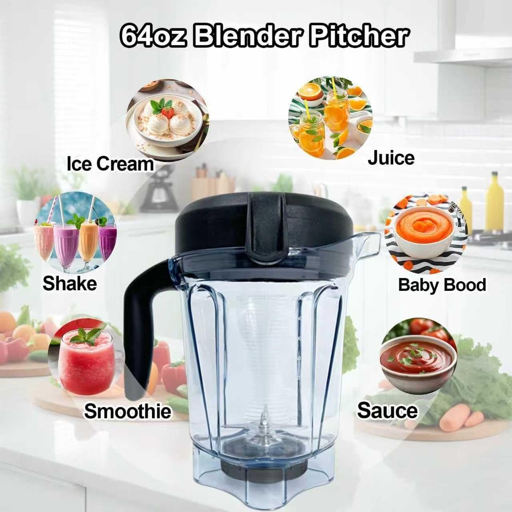 Blender Pitcher 64oz Low-Profile, Replacement Pitcher Container Compatible wi...