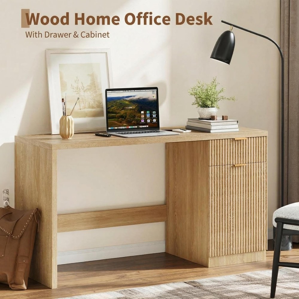 60" Modern Wood Fluted Computer Desks Workstation for Working,Studying,Writing