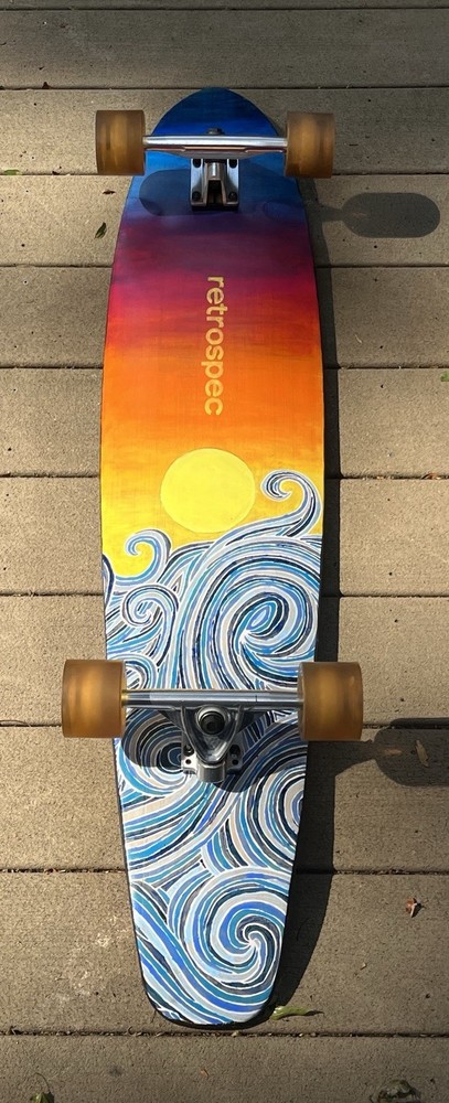 Customized Retrospec Longboard - Sunset over ocean - Hand-painted - Used