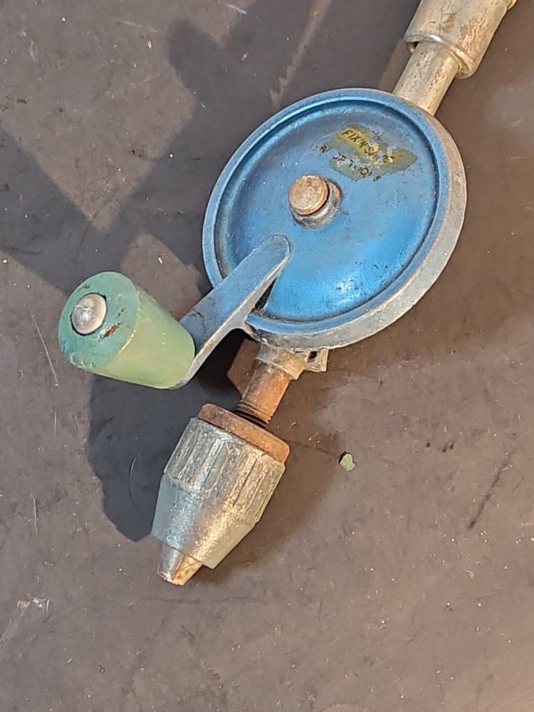 Vintage Fix N SAVE HAND DRILL Green Blue Handle Storage Hand Tool As Is