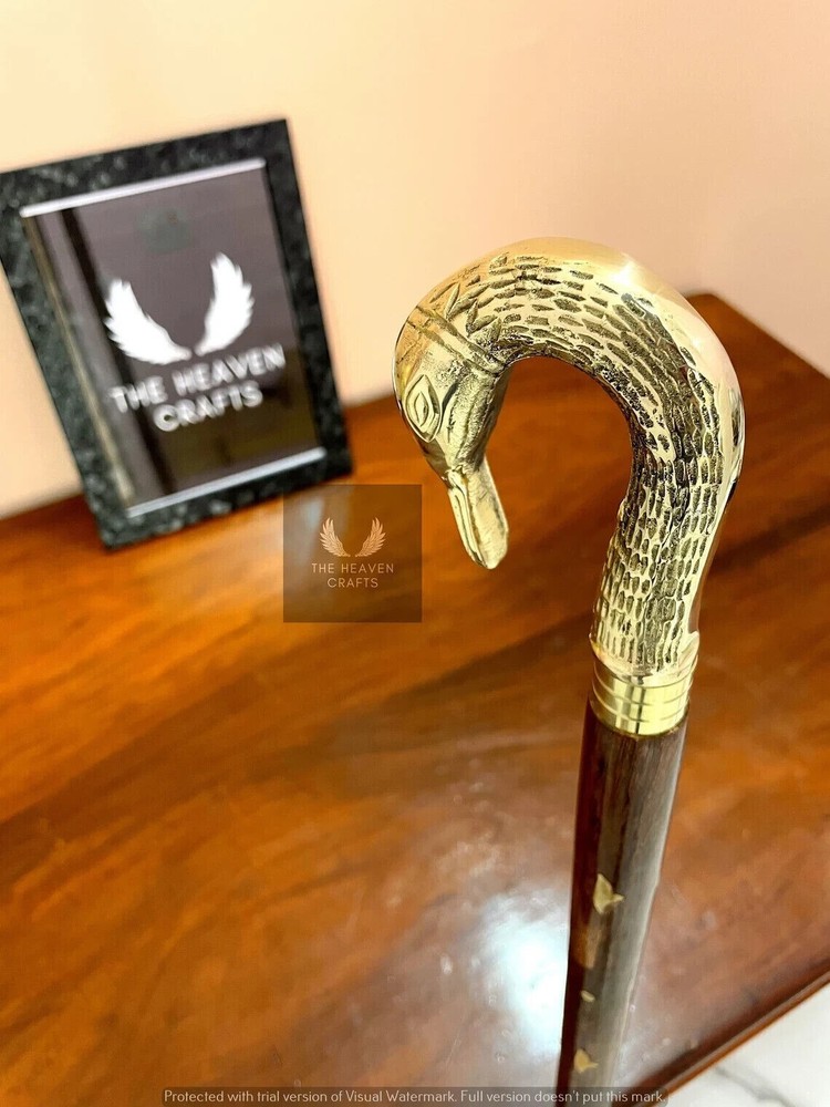 Antique Solid Brass Head Handle Designer Wooden Walking Working Stick Gift