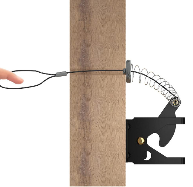 Self Locking Fence Gate Latch | Steel Post Mount w/ Cable Pull Spring Kit
