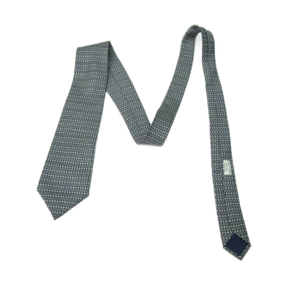 HERMES Tie All over Pattern 100% Silk Gray men's Excellent