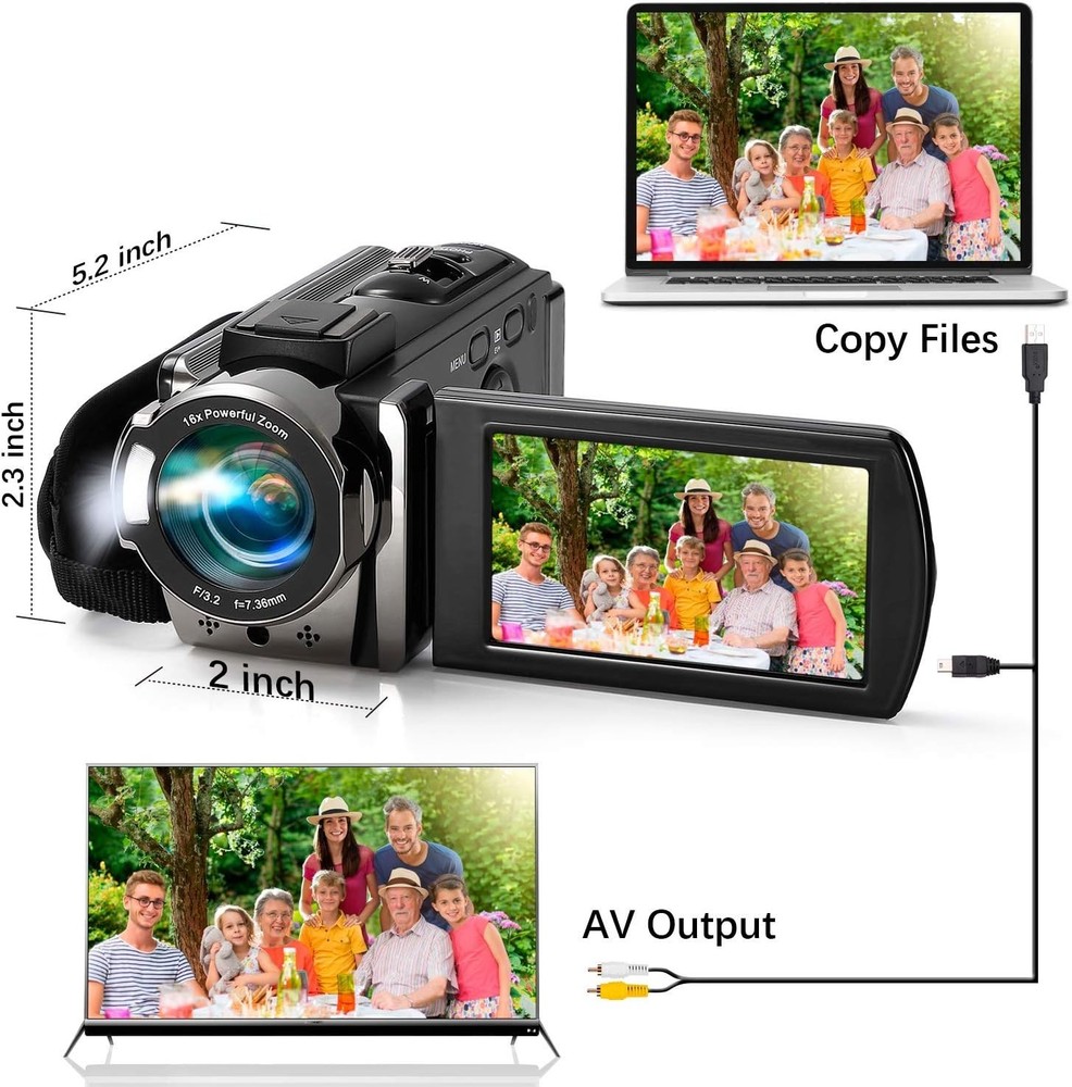 Versatile Video Camera with Pause Function, 2 Batteries & Anti-Shake Technology