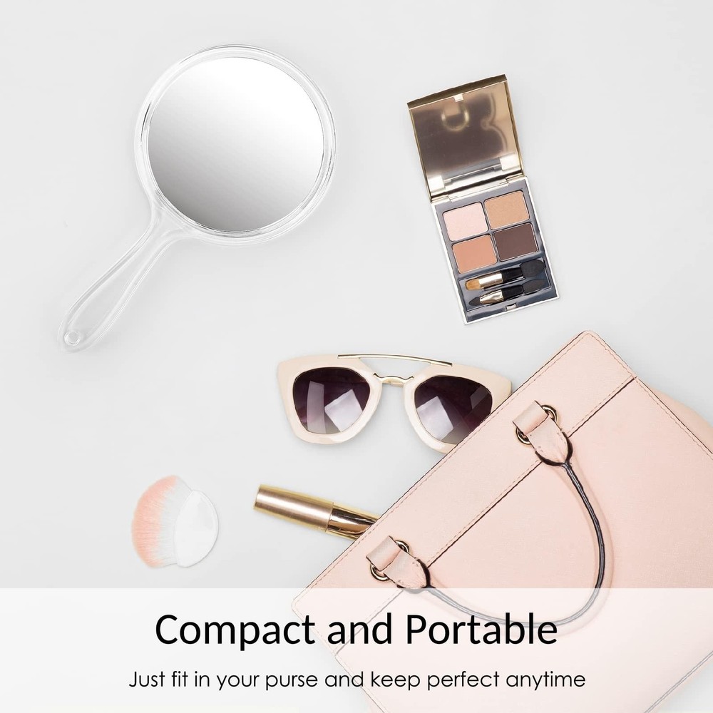 Hand Mirror Double-sided Handheld Mirror 1x/ 2x Magnifying Mirror with Handle Tr