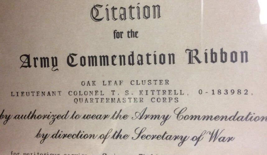 1945 US Army Citation Oak Leaf Cluster Commendation Ribbon Historical Document