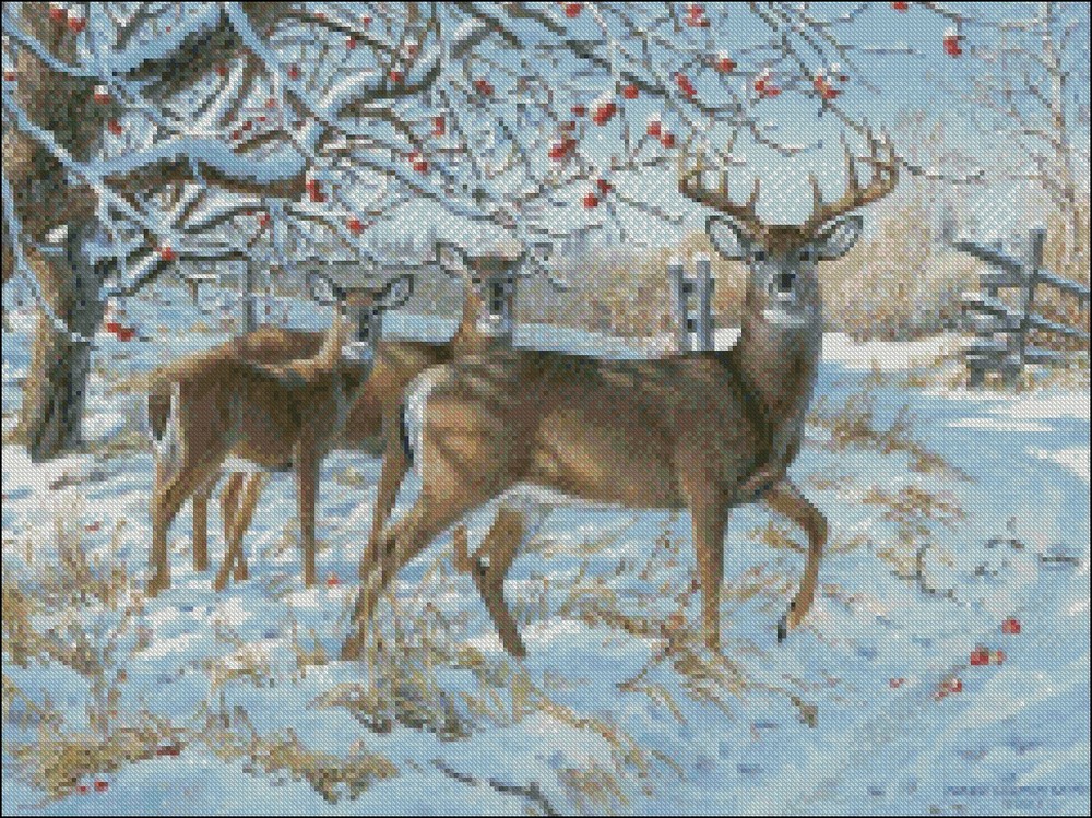 Counted Cross Stitch Pattern Embroidery Chart Needlework -Winter Deer