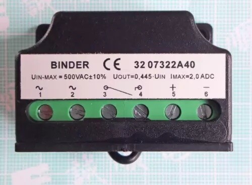 Replace BINDER 32 07322A40 Half Wave Rectifier 0-500VAC+10% 0.445Uin 2.0ADC