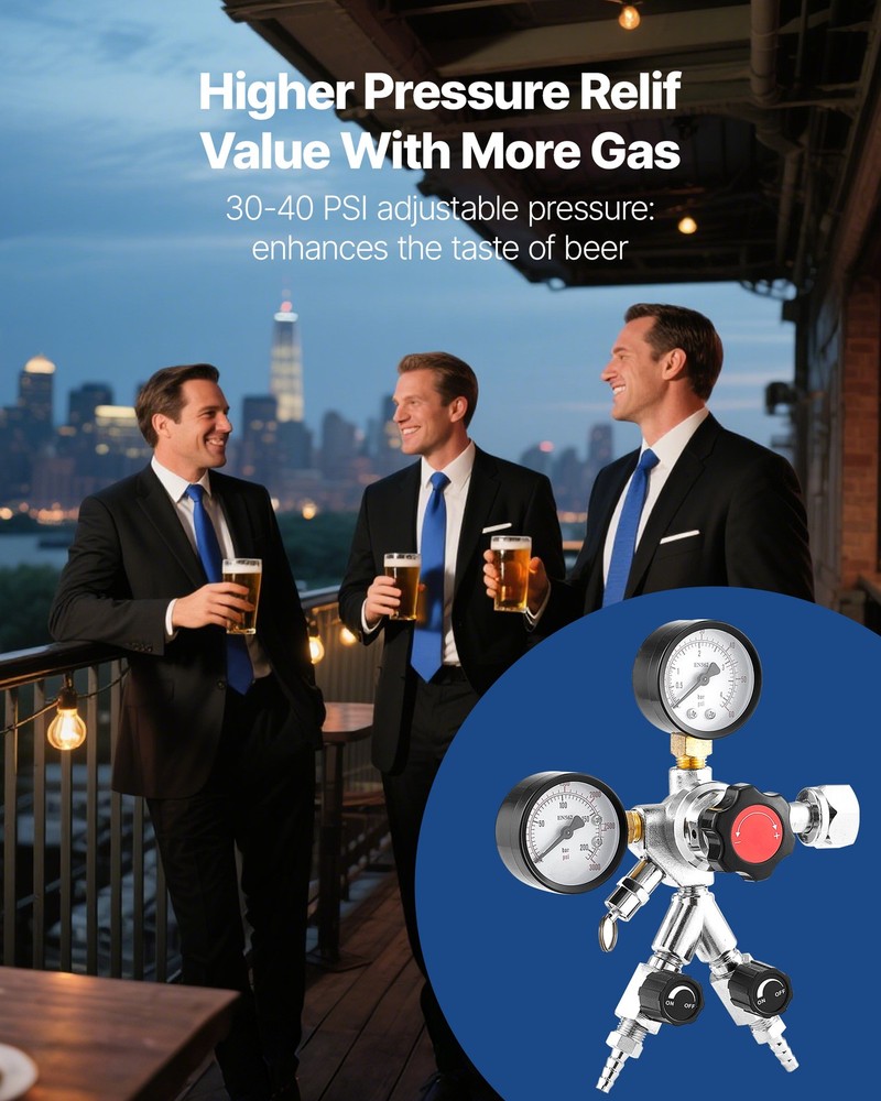 VEVOR Dual Gauge Gas Tank CO2 Regulator for Draft Beer Homebrew Kegerator CGA320