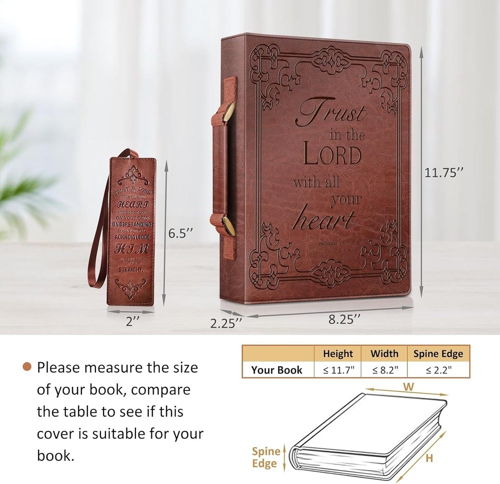 Classic Protective Bible Case with Handle and Bookmark - Brown Leather
