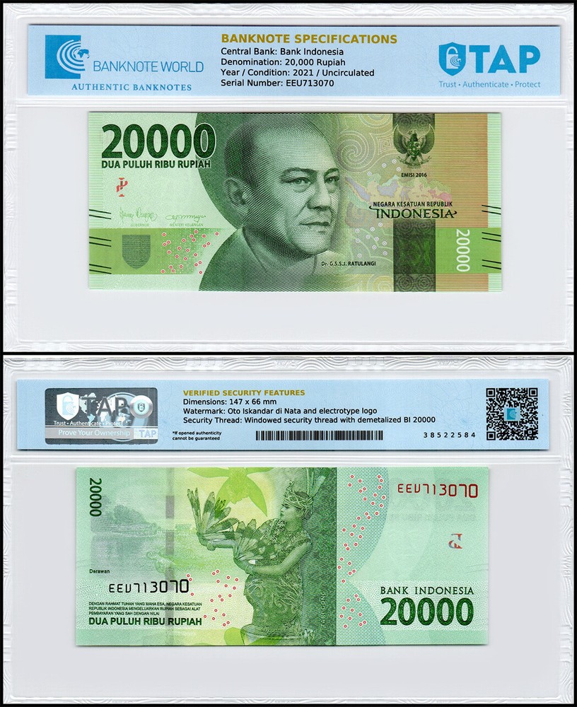Indonesia 20000 Rupiah, 2021, P-158e, UNC, Authenticated Banknote