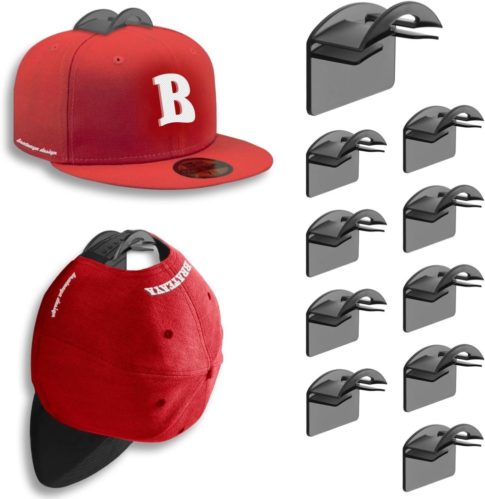 Baseball Hat Holder for Wall, Adhesive Racks 10 Pack, Clear