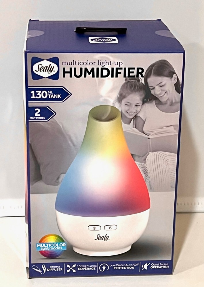 Sealy Multicolor Light-Up Humidifier Aroma Diffuser 2 Mist Modes Quiet Operation