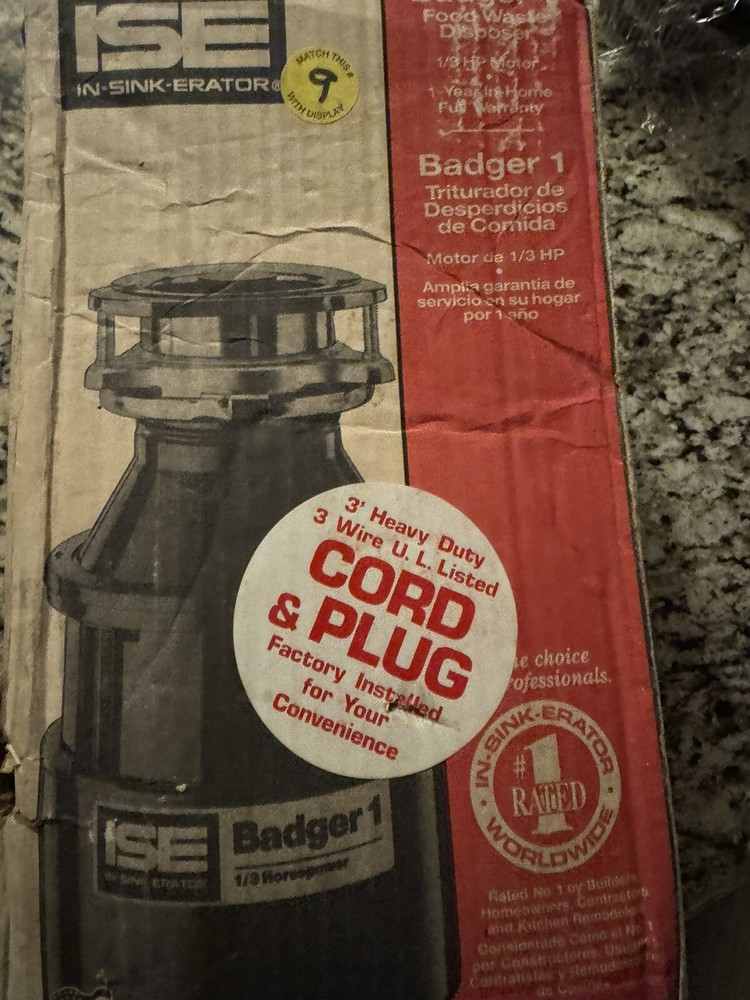 In-Sink-Erator Badger 1 Garbage Disposal Vtg. Old Never Opened Box As Pictured