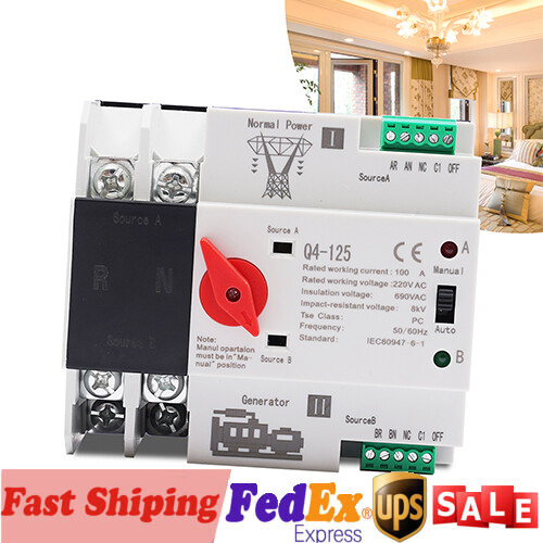 2P 100A Dual Power Automatic Transfer Switch Power Generator Changeover Switch