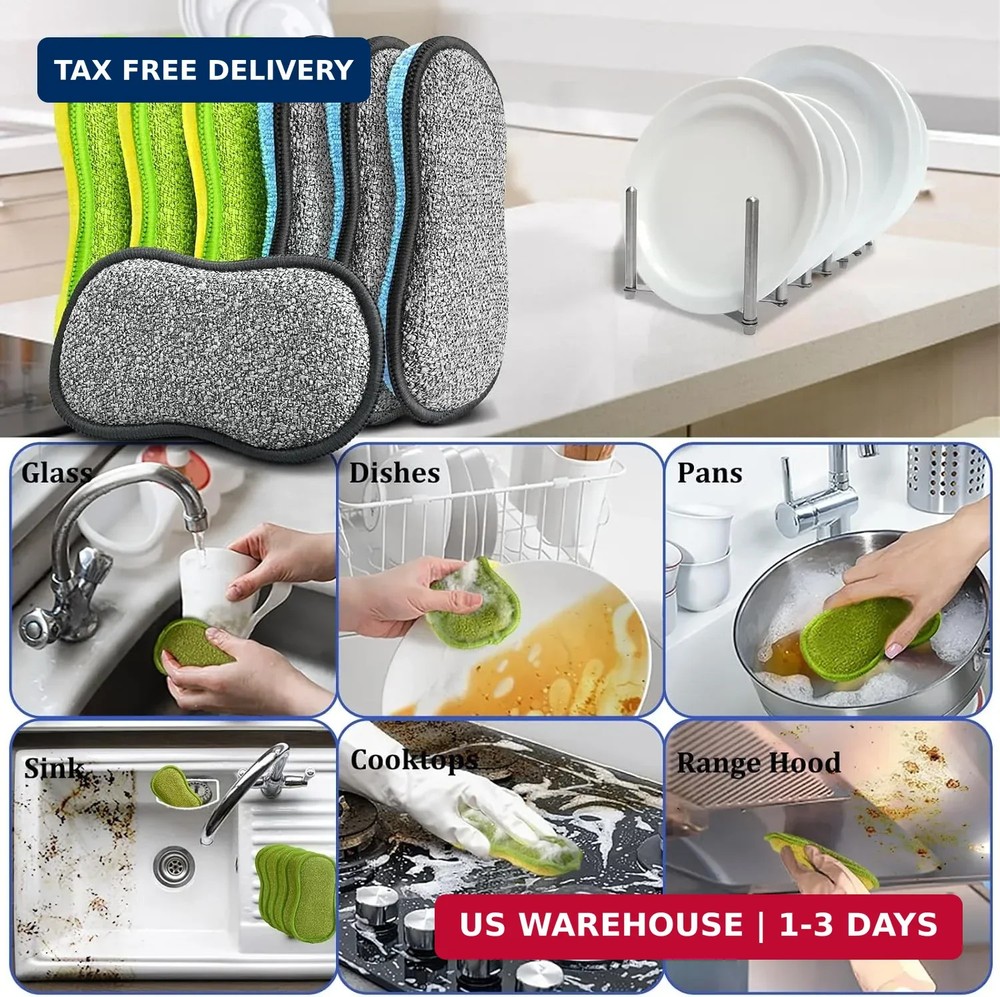 Dish Sponges Kitchen, 12 Pack Multi-Purpose Microfiber Scrub Sponge - Dual-Sided