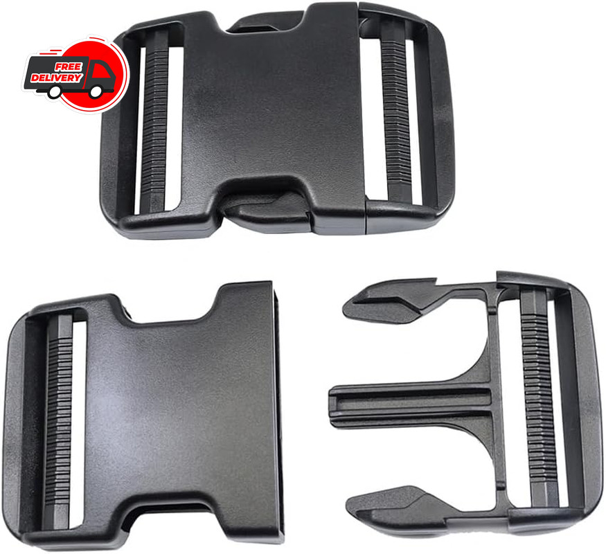 2 Inch Adjustable Plastic Side Release Buckles Heavy Duty 2 Sets Black