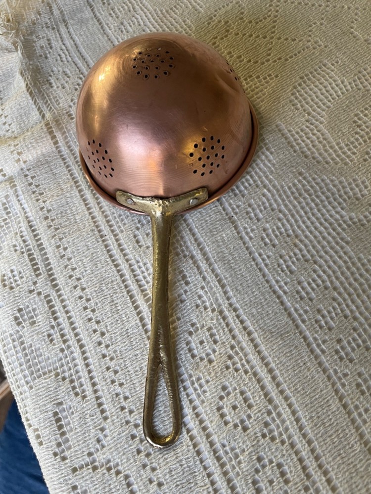 Vintage Copper Strainer , Long Handle, 5.5" D
