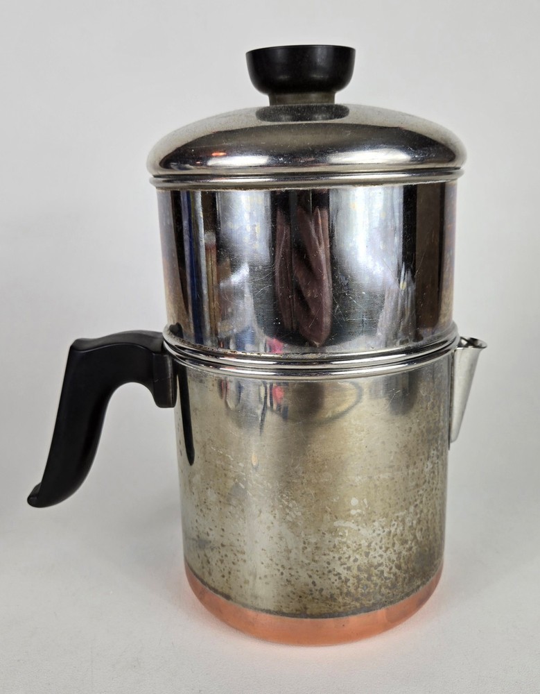 Vintage Revere Ware 1801 / 4 Cup Drip Coffee Maker Copper Clad Bottom
