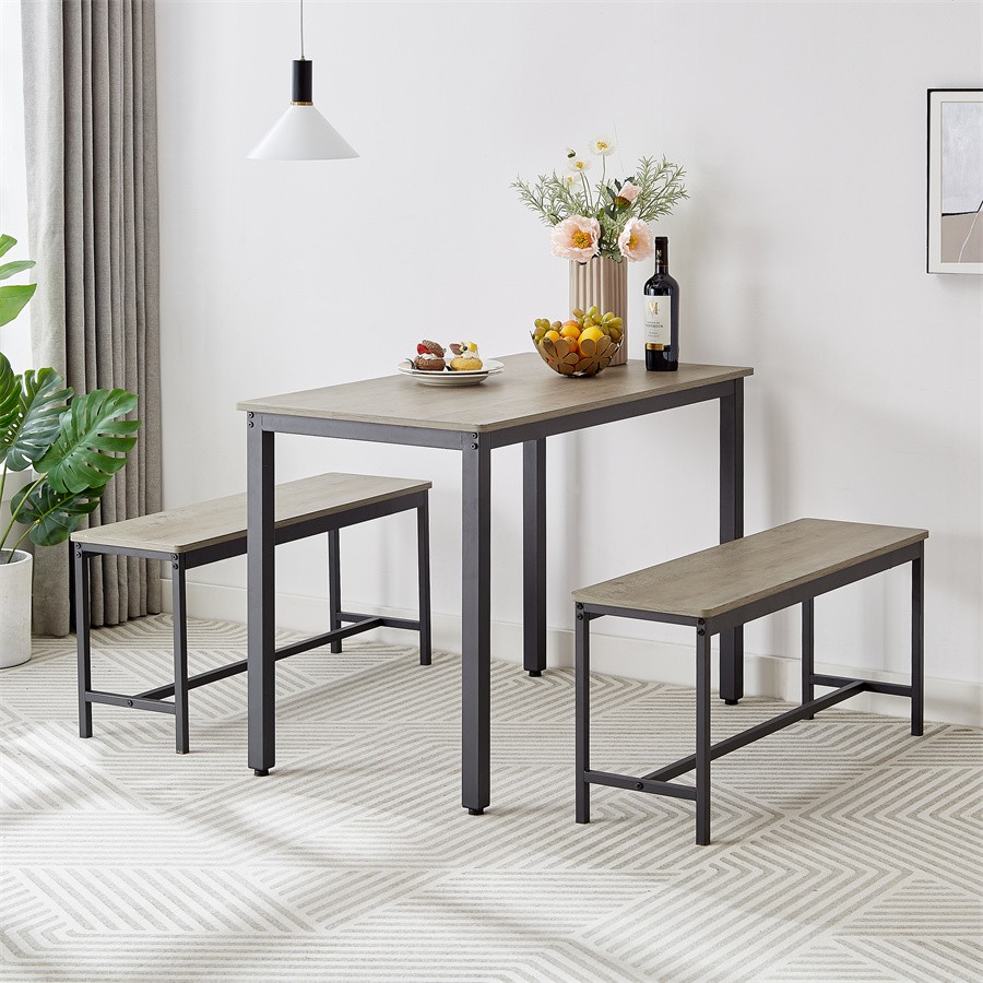 Dining Table Set Bar Table with 2 Dining Benches Kitchen Table Counter + Chairs