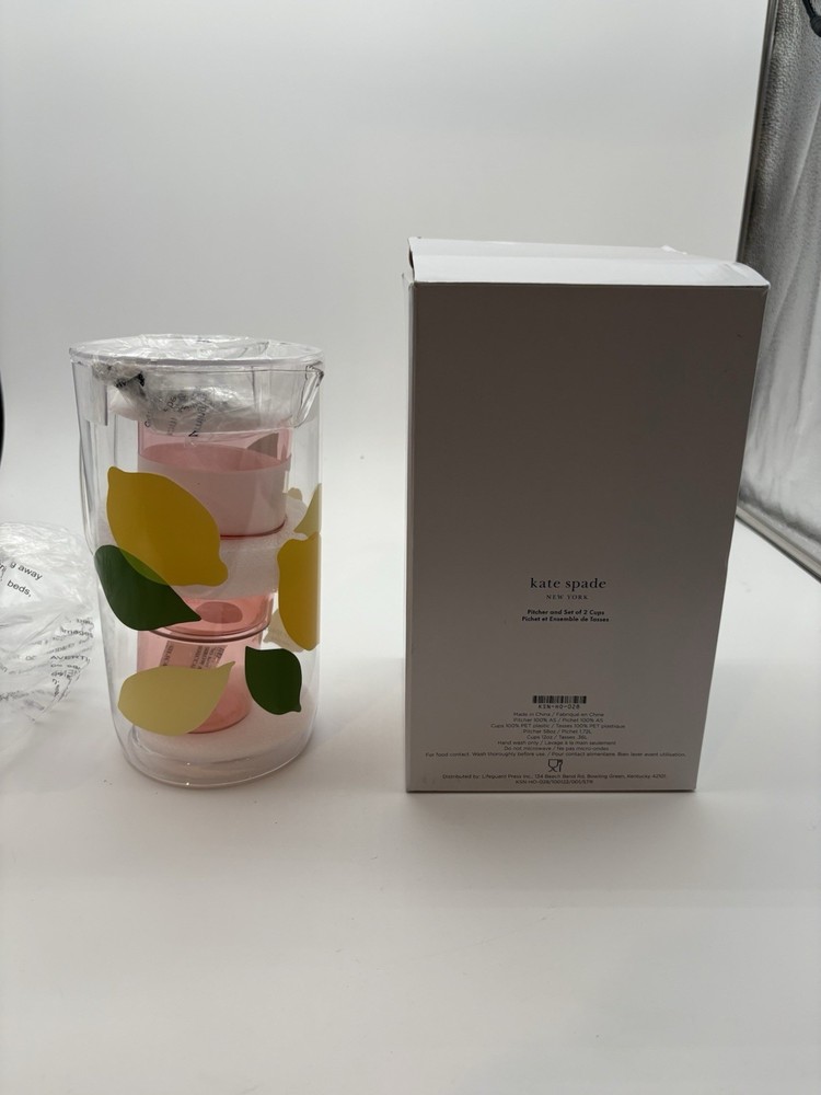 Kate Spade Lemon Pitcher Plus 2X Cups Set New