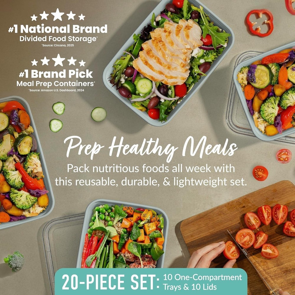 Durable Mint Meal Prep Containers - 20-Piece BPA-Free Set, Stackable & Safe