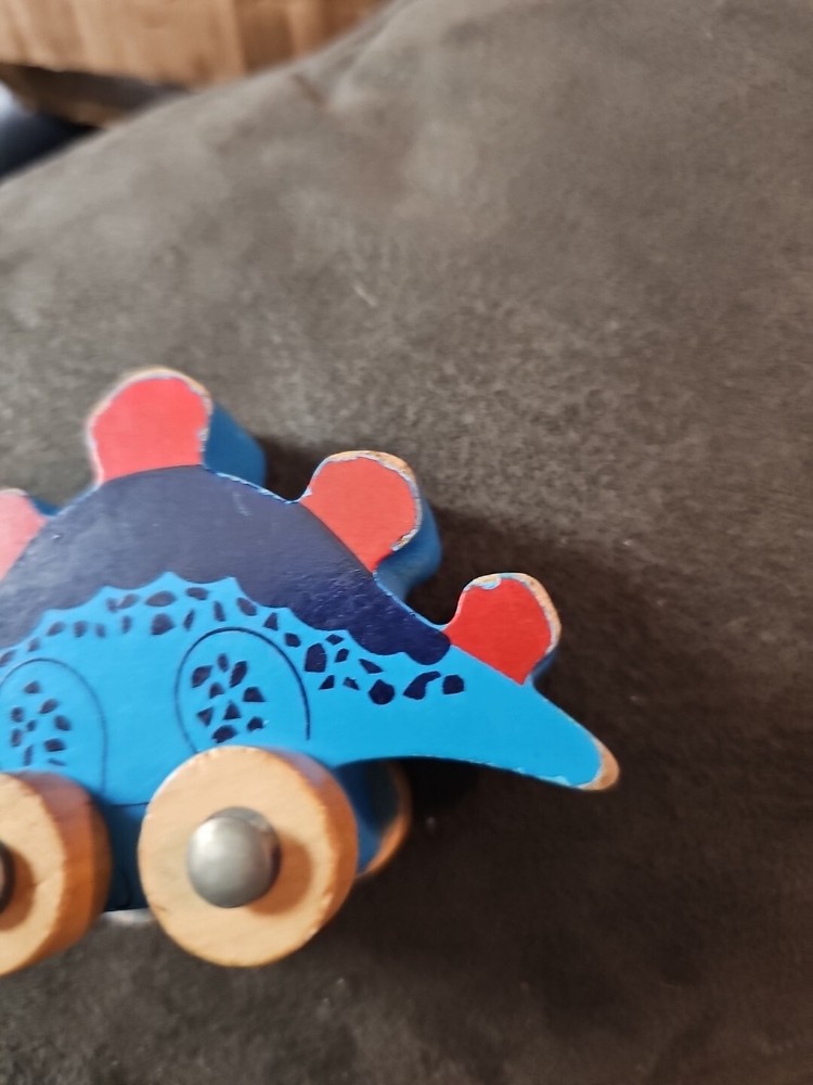 Wooden Happy Dinosaur Stegasaurus Pull Toy Approx 3" - No Pull String