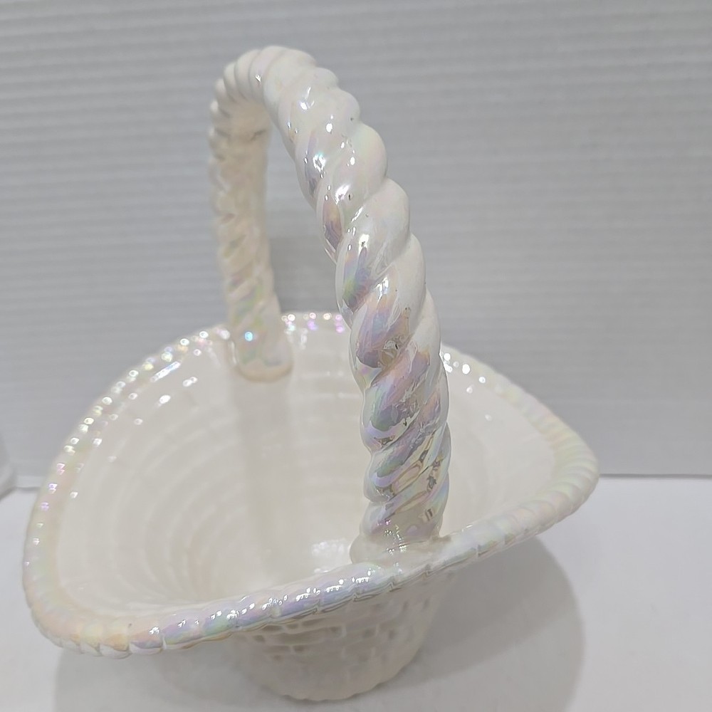 Vintage Iridescent Easter Basket Ceramic Atlantic Mold 10" GREAT SHAPE!!!