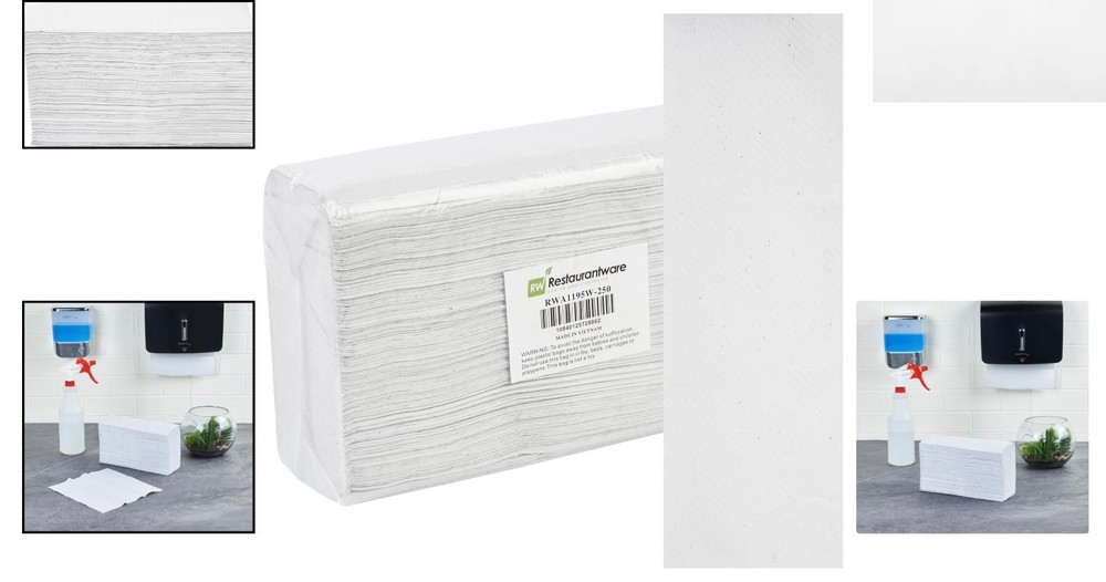 250 Count Disposable Multifold Paper Towels - Efficient, White & Biodegradable