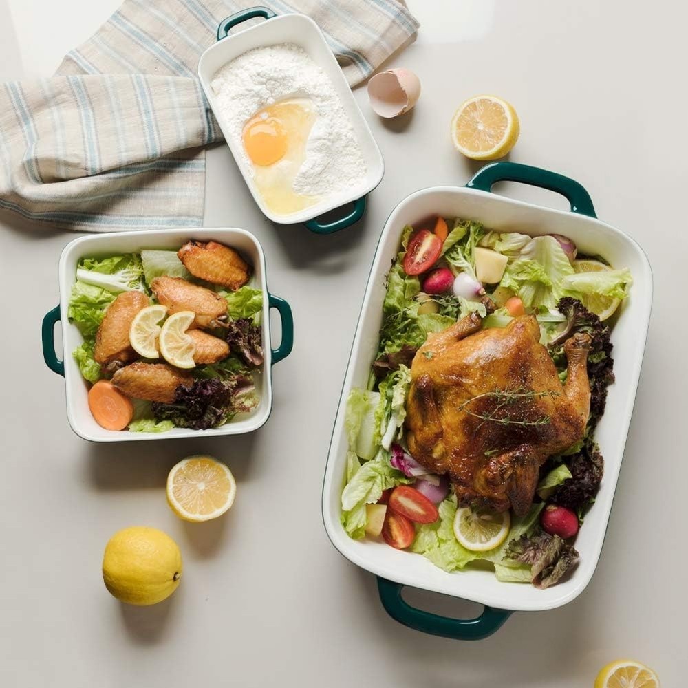 Sophisticated Rectangular Bakeware Set - Non-Stick, Dishwasher Safe Ceramic Pans