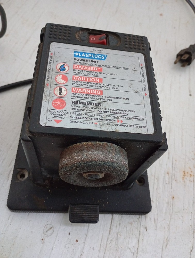 Plasplugs Power Base W/ Knife Scissors & Drill Sharpener Tested/Working