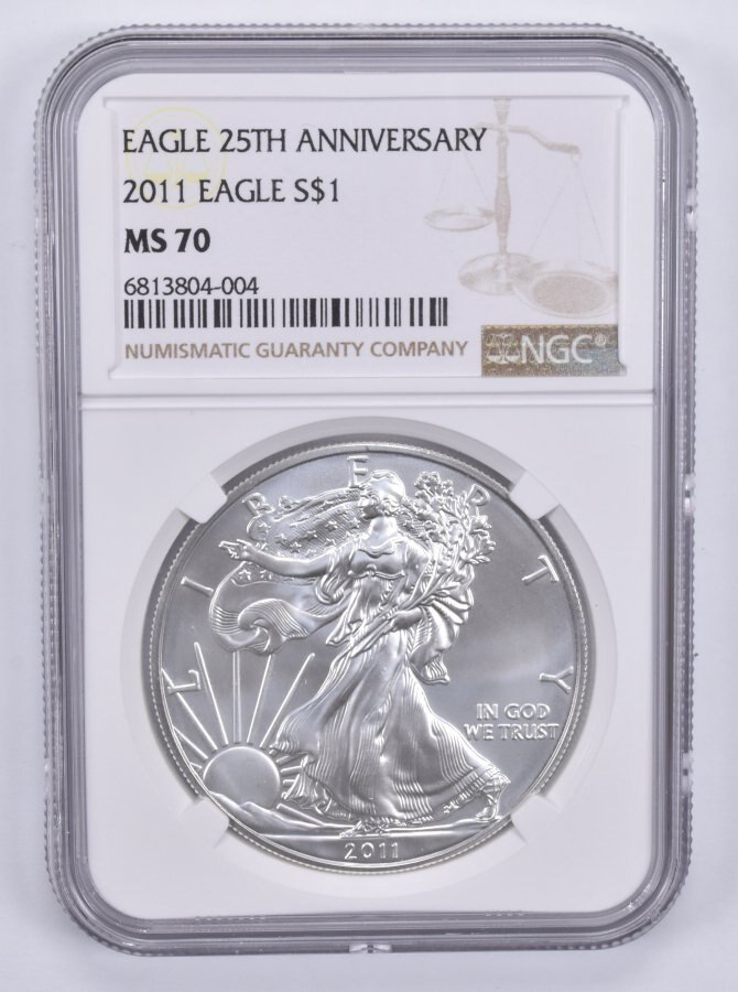 MS70 2011 American Silver Eagle 1 Oz NGC Graded Brown Label
