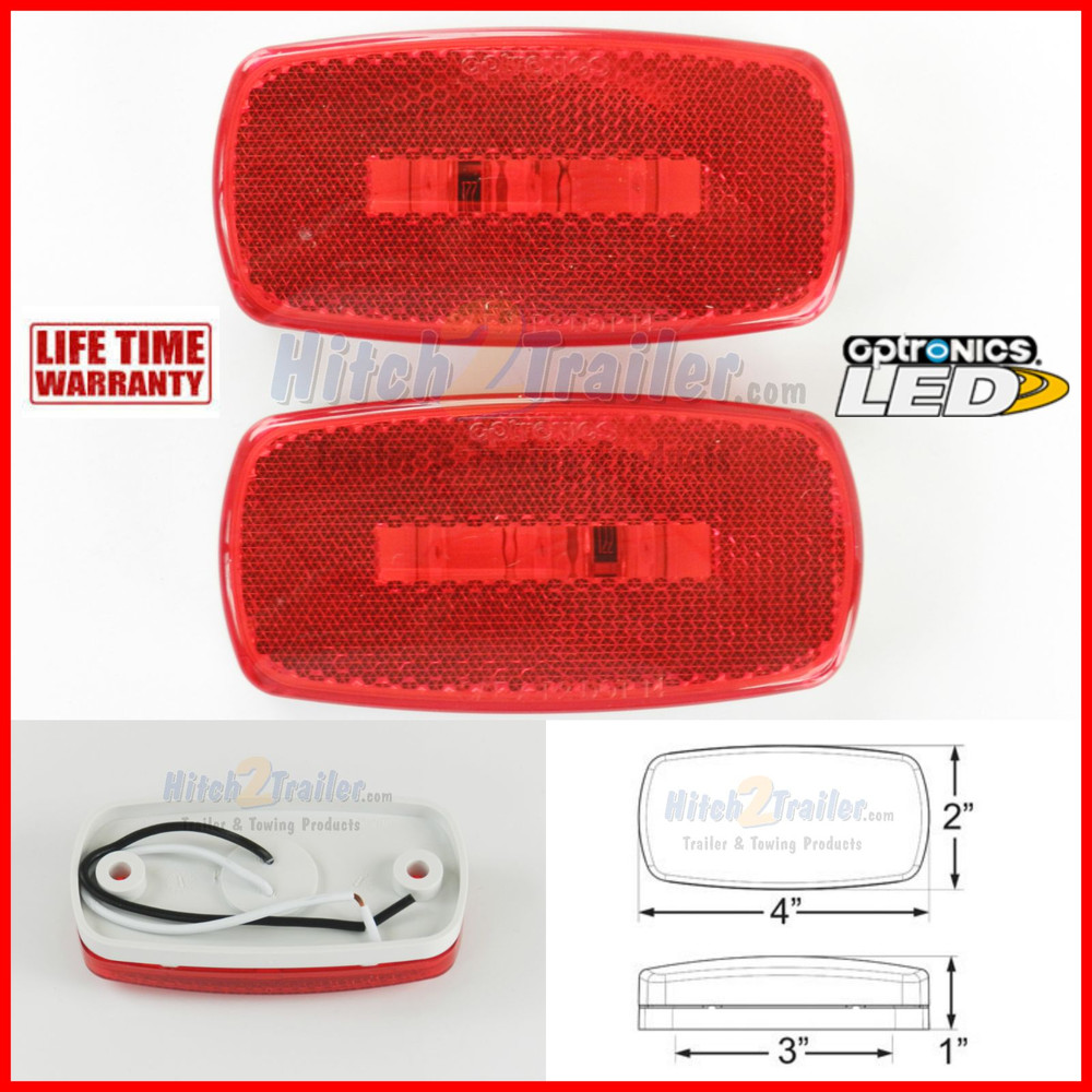 (2) RED Camper Trailer RV Light 3 LED 2 x 4 surface mount Clearance marker