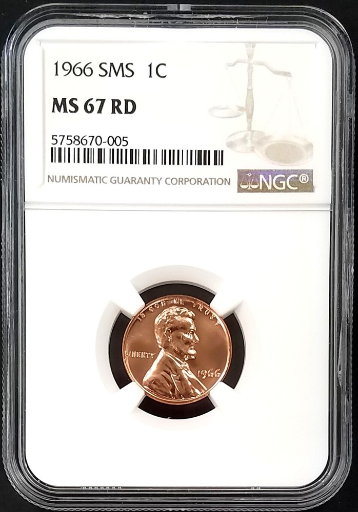 1966 SMS Lincoln Cent graded MS 67 RD by NGC!