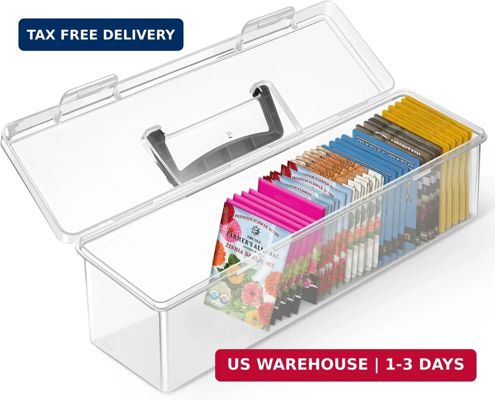 tutata Seed Packet Organizer Box Plastic Portable Seed Packet Storage Box, Seed