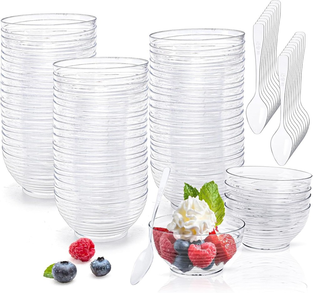 100 Mini Dert Bowls with Spoons, Disposable Dert Cup for