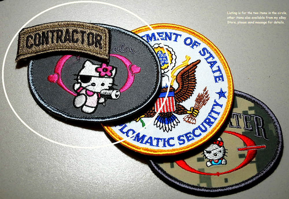 MILITARY CONTRACTOR PMC DIPLOMATIC SECURITY 3-PC: US FLAG + CONTRACTOR + KITTY