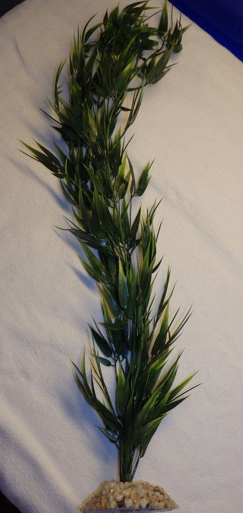 26" LARGE Bamboo Regular Leaf Aquarium soft plastic plant, stone base