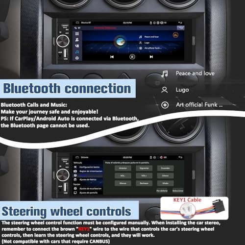 Universal Single Din Car Stereo with Wireless CarPlay & Android Auto 6.36 Inch