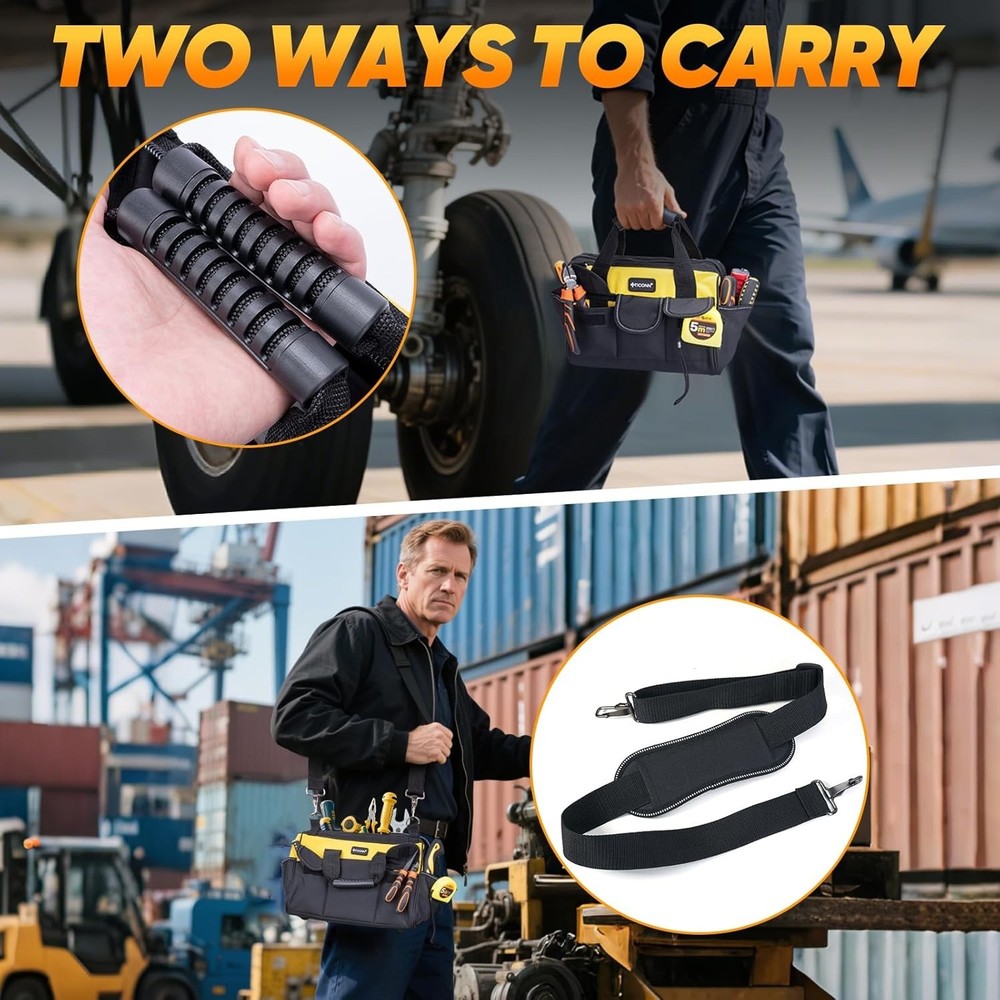 Portable Tool Bag with Ergonomic Handle & Reflective Strips – 12" Standard Base