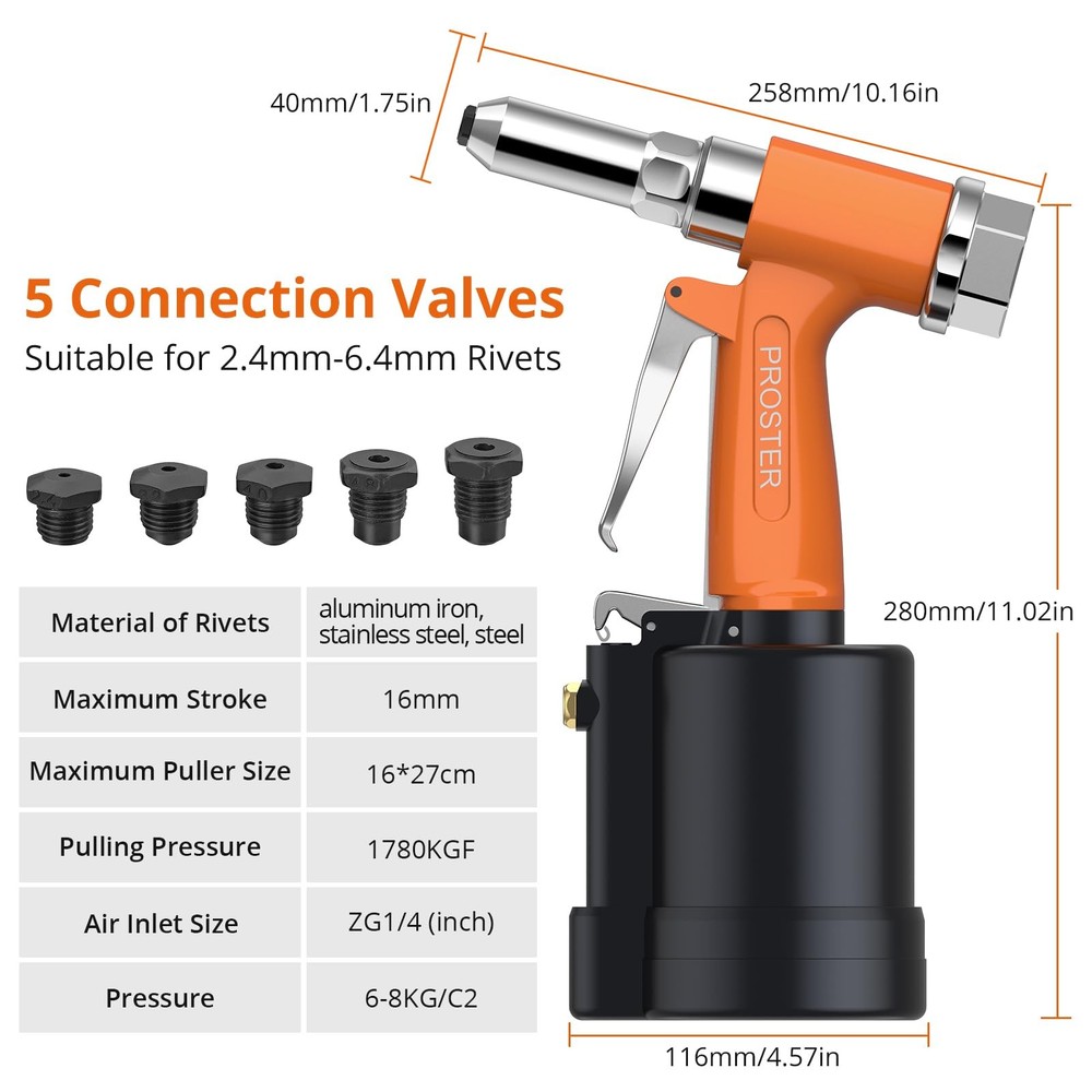 Proster Pneumatic Riveter - 3924LBF Pulling Rivet Gun,