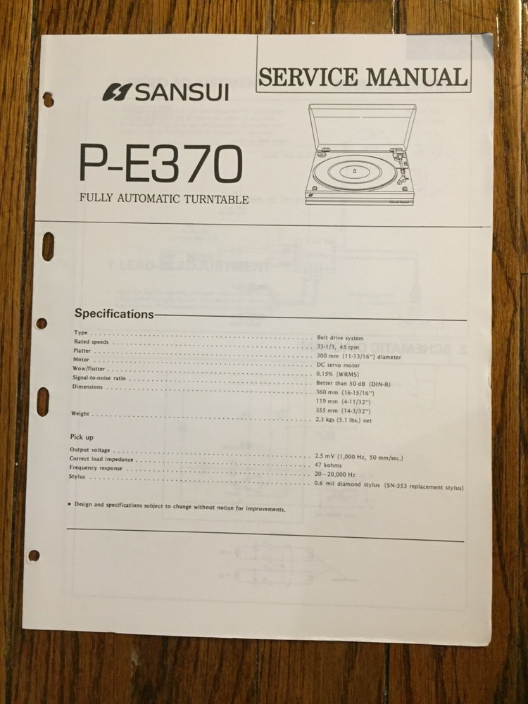 Sansui P-E370 Turntable Original Service Repair Manual