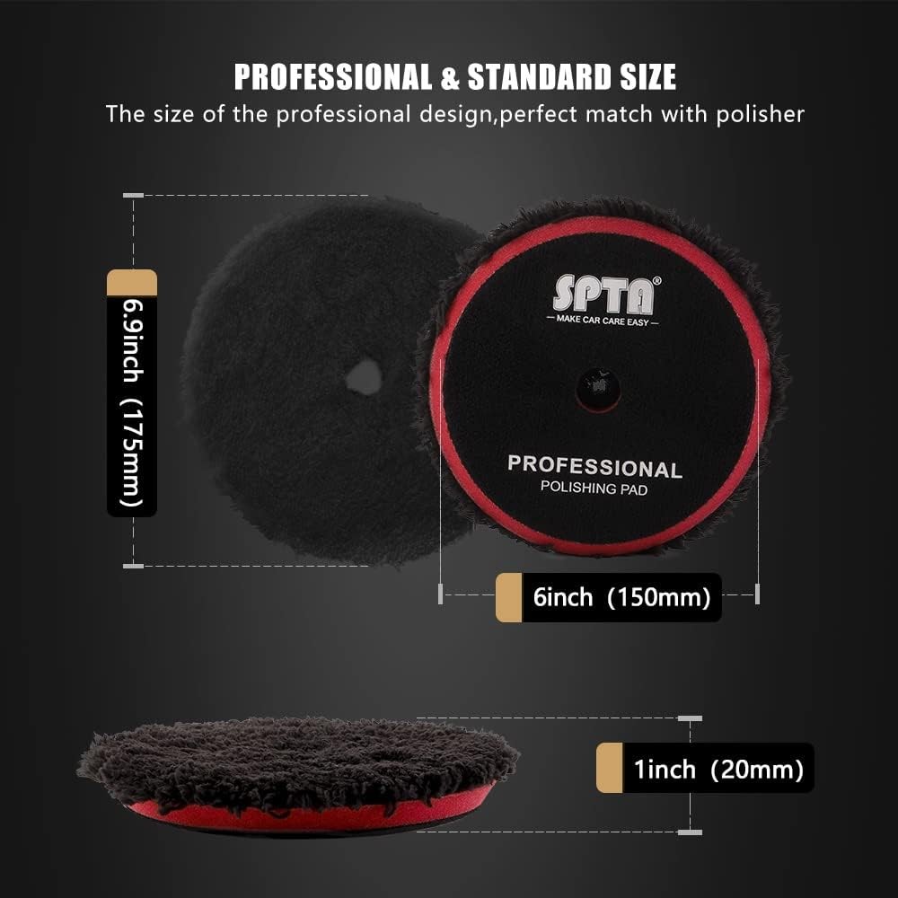 6 Inch Microfiber Polishing Pads 2-Pack Hook and Loop Backing for Car Buffer