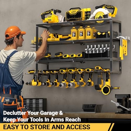 Large Power Tool Organizer Wall Mount, 4 Layer 10 Drills Holder Extra Tall