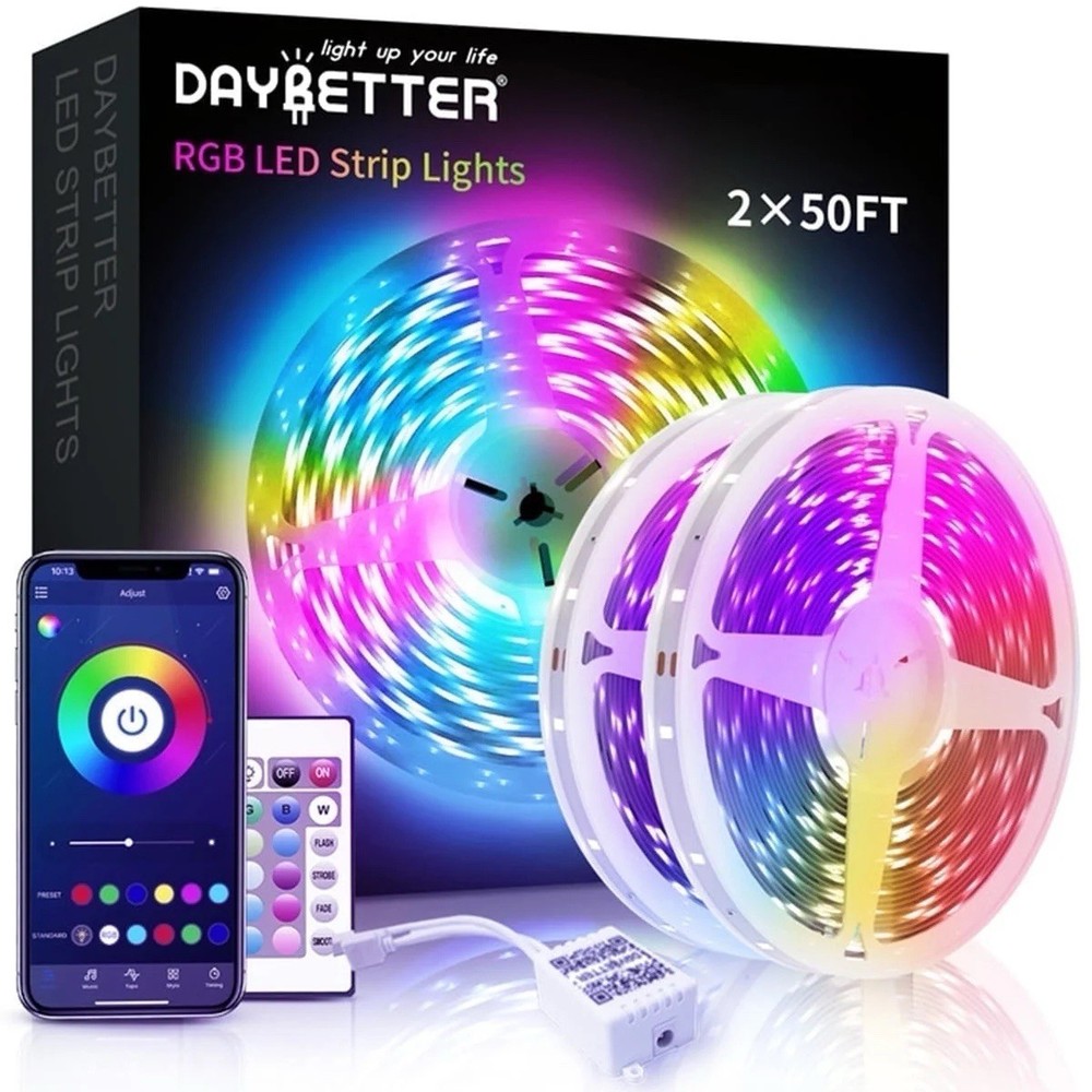 DAYBETTER RGB LED Strip Lights 2x50FT App & Remote Control, Multicolor