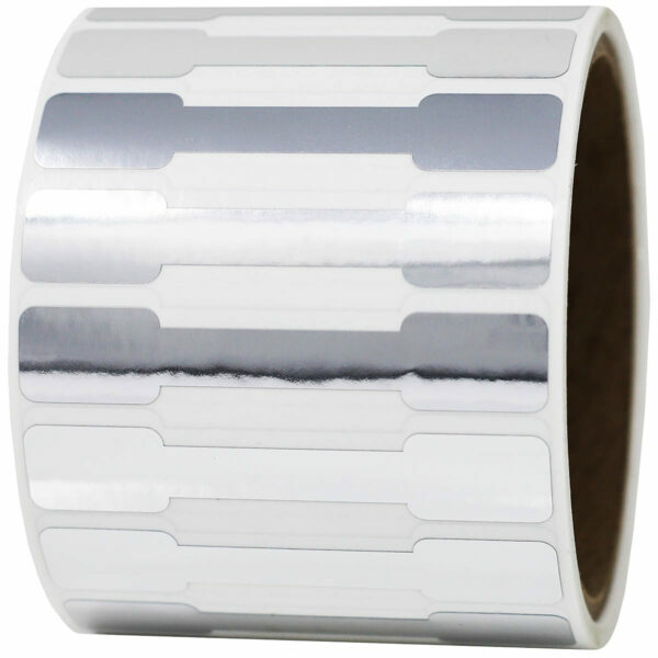 Silver Metallic Tamper Evident Labels | 0.5" x 2.75" Special Shape - 500 Pack