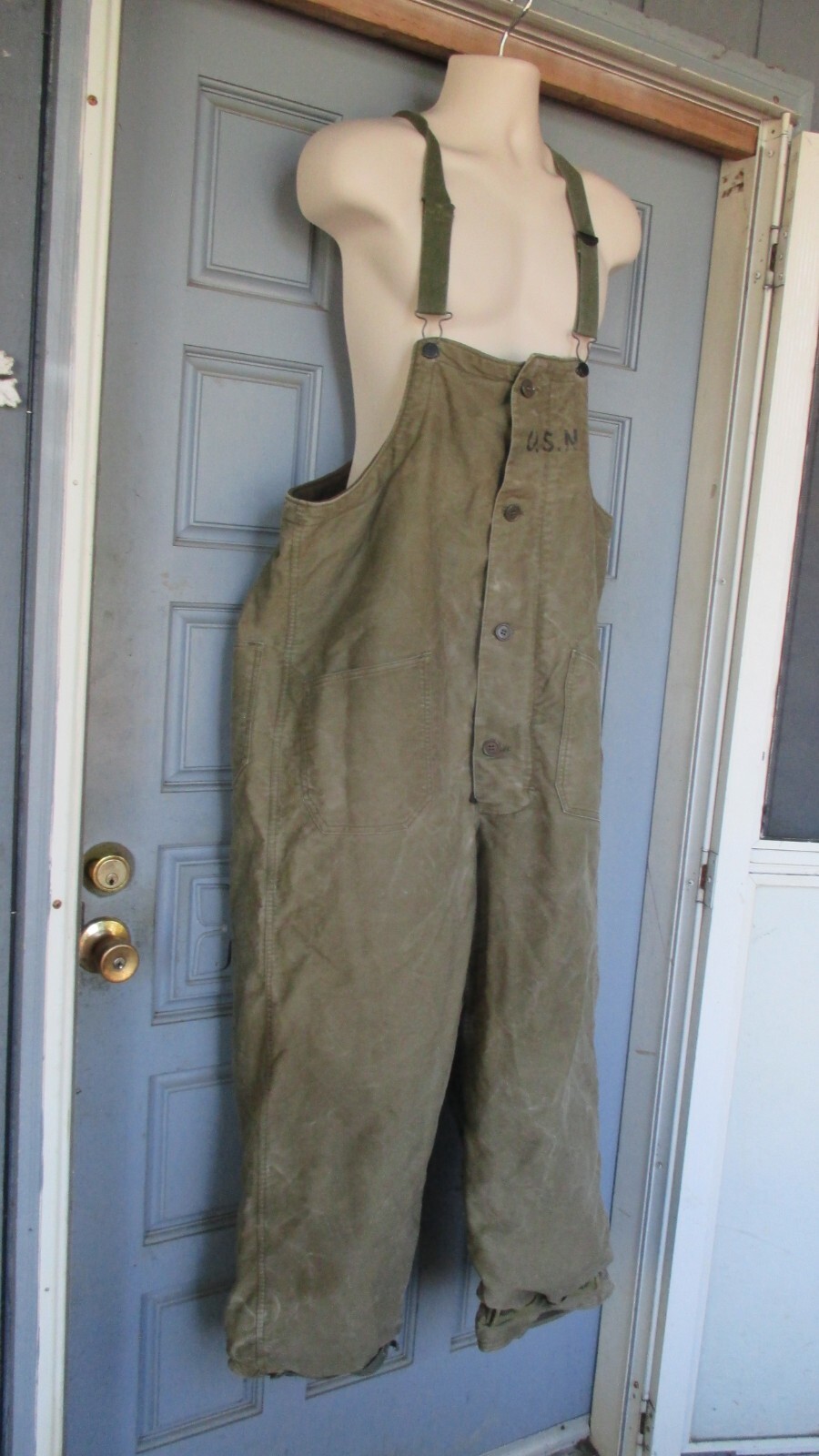 VTG US Navy Men's Wool Lined Deck Bib Overalls Green Size Large-51853