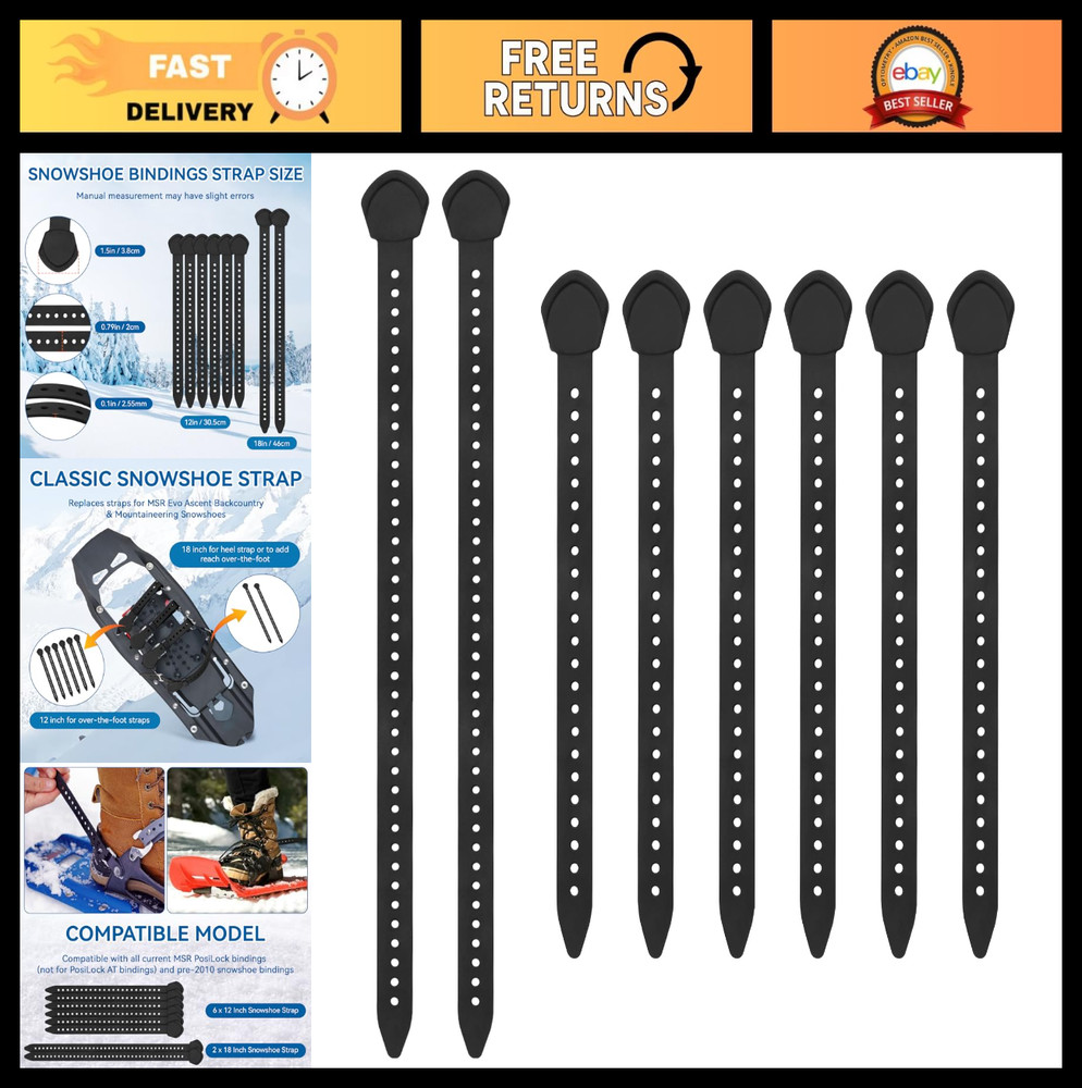 Replacement Snowshoe Straps for MSR Bindings - 6x12 & 2x18, Compatible with Dena
