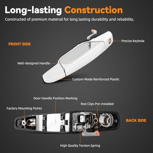 Front Driver Left Side Exterior Door Handle w/Key Hole, Compatible Front Left